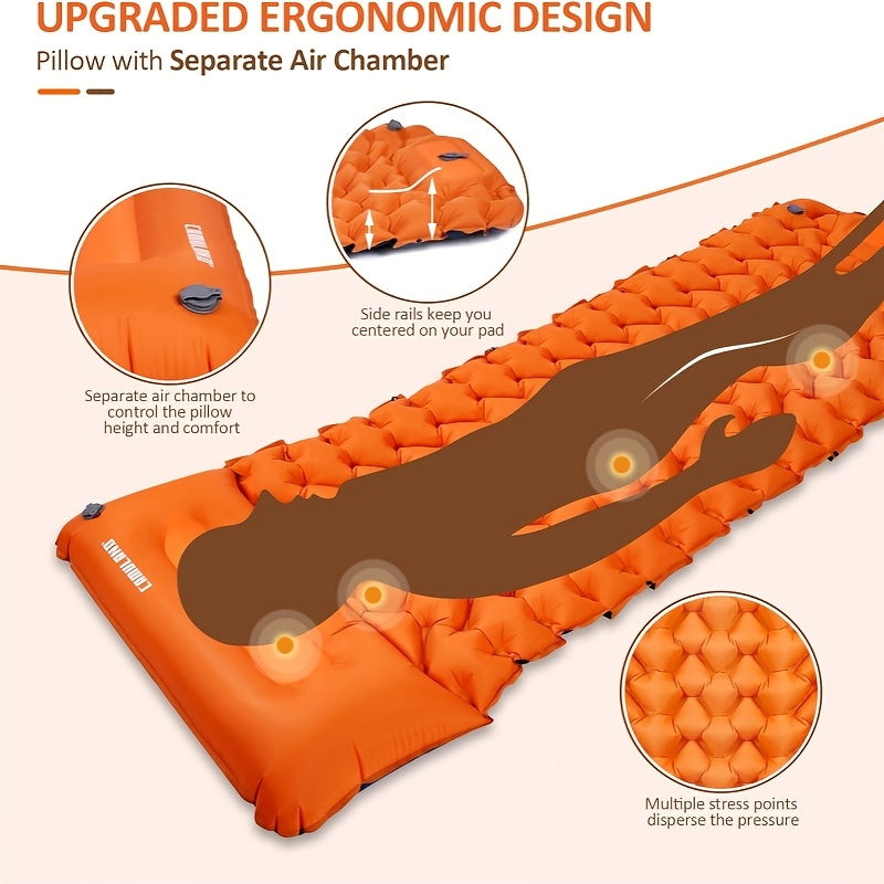 Inflatable Camping Sleeping Pad, 75 x 24 Inch Sleep Mat with Built-In Pump, Carry Bag and Repair Kit for Compact Outdoor Overnight Gear