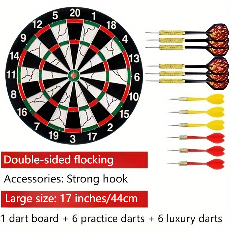 17-Inch Double-Sided Dartboard Set with 12 Darts for Casual Games