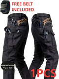 Relaxed-Fit Polyester Tactical Pants for Men with Belt Included, Lightweight Quick-Dry Multi-Pocket Trousers for Hiking, Outdoor Adventures and Work
