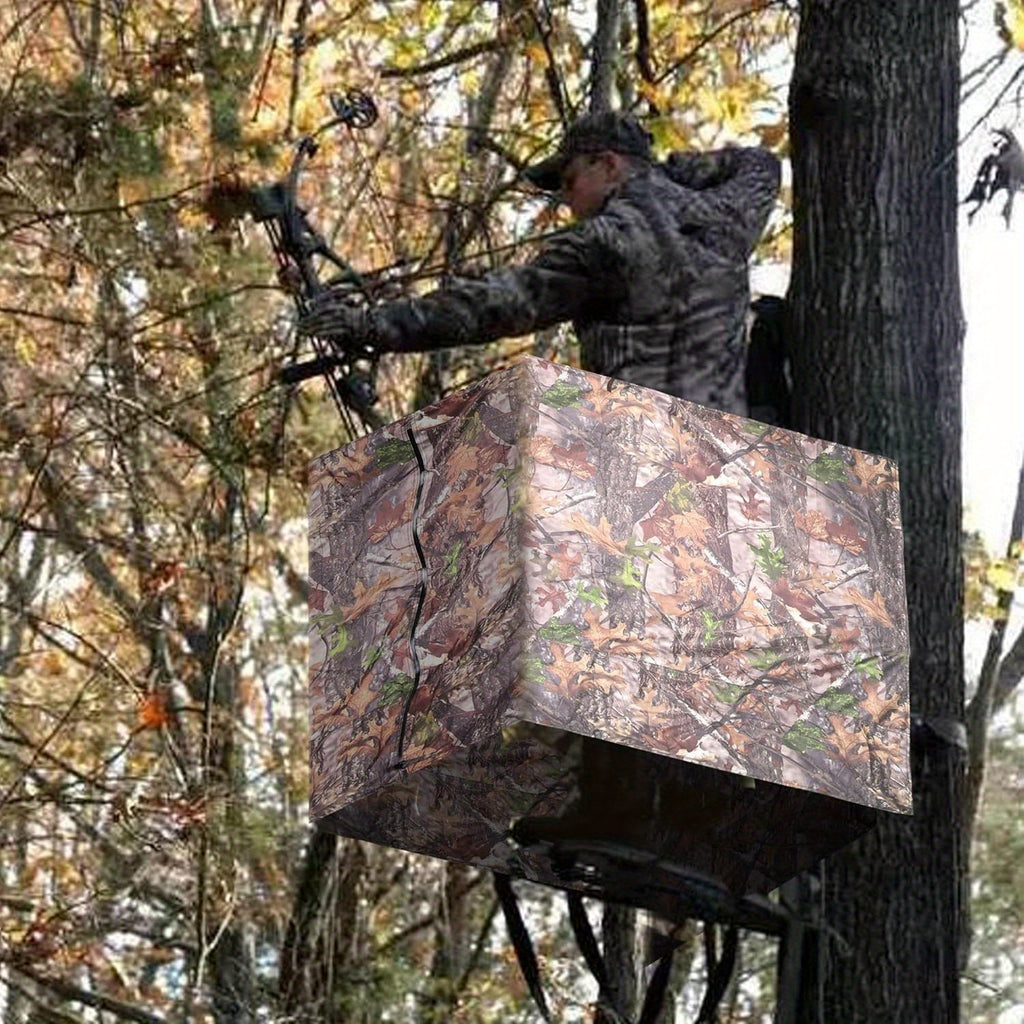 Treestand Camo Blind Cover with Zipper, Woodland Camouflage Hunting Screen for Deer and Turkey Setups, Cover Only with Frame Not Included
