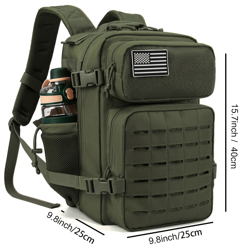 MOLLE Travel Backpack 6.6 Gallon, Tactical-Style Daypack with 180° Flat Opening, Laptop Compartment and Dual Cup Holders for Hiking and Gym Trips