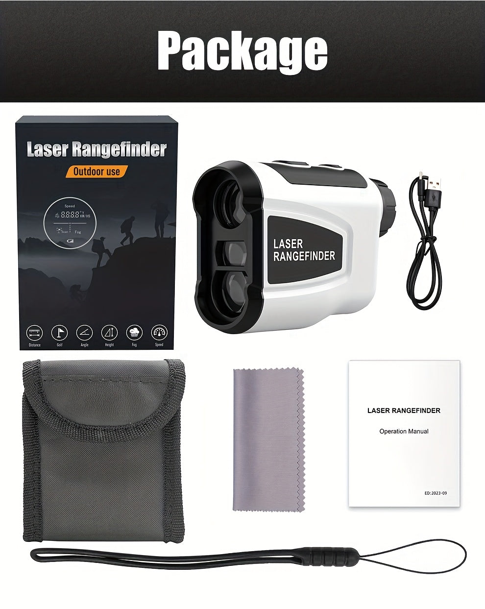 1200-Yard Golf Rangefinder LAB12 with 6.5x Magnification, Slope Compensation and Flag Lock, White USB Rechargeable Outdoor Accessory