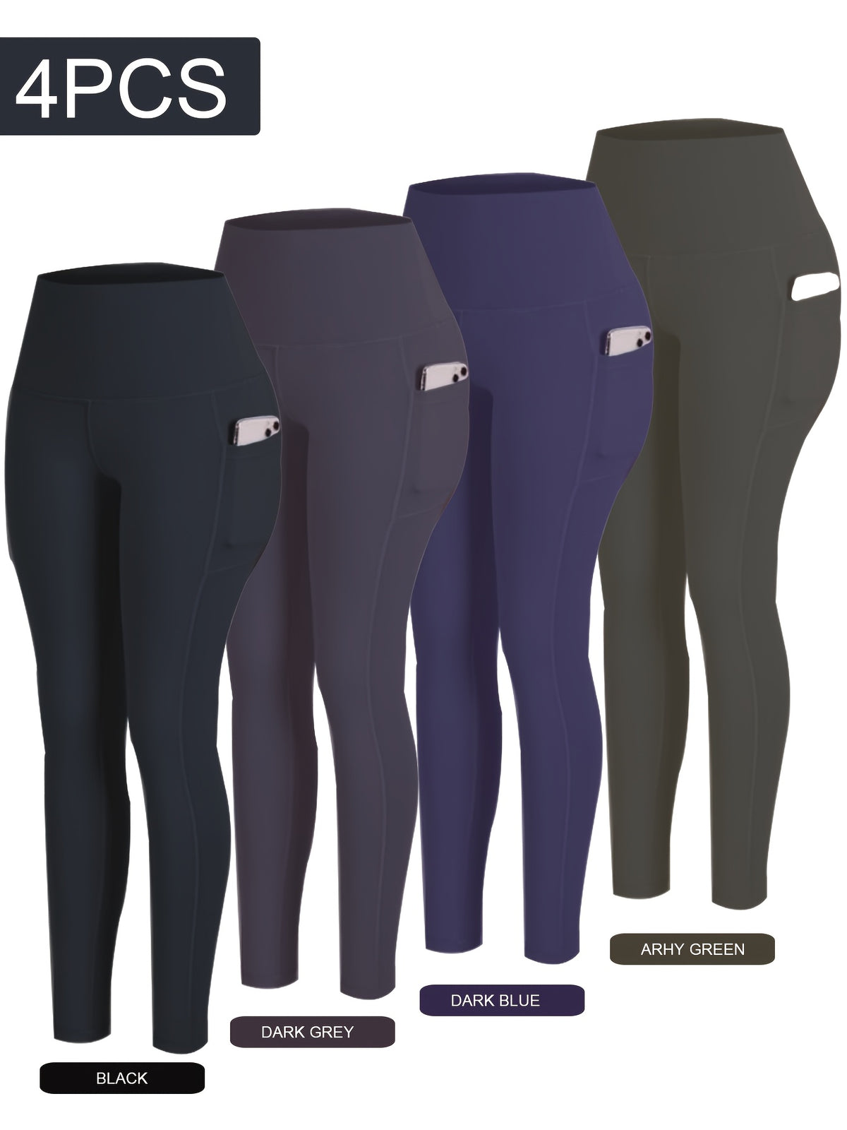 4-Pack Women's High-Waisted Capri Workout Leggings with Side Pockets, PRO-FiT Stretch Yoga and Running Pants in Mixed Color, XXL