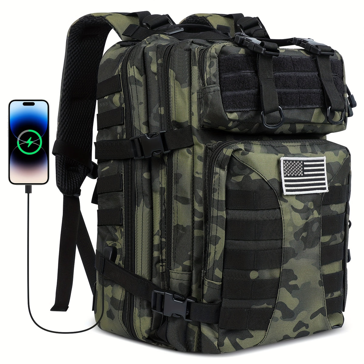 13.21-Gallon Tactical Backpack for Outdoor Travel, Unisex Large-Capacity Pack with Selectable Colors and Separate Small Bag Options for Everyday Adventures