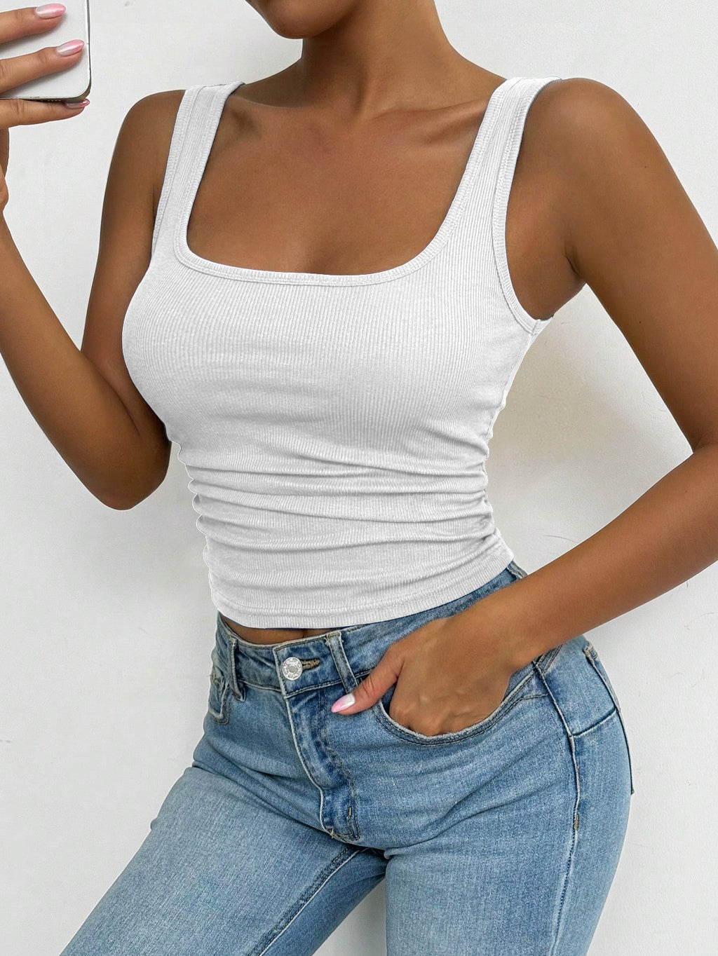 Women's Fitted Tank Tops 4-Pack, Mixed-Color Solid Layering Vest Shirts for Spring and Autumn, Everyday Inner or Outer Wear in Sizes S–XXL