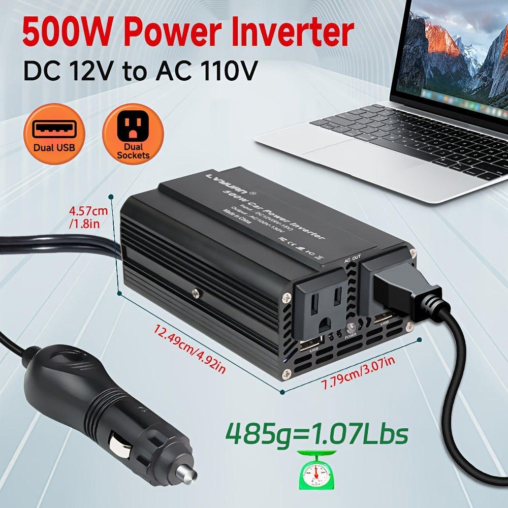 Portable Power Inverter, LVYUAN 12V DC to 110V/120V AC Converter with 500W or 2500W Options, 3 AC Outlets, Dual USB Ports and LED Display