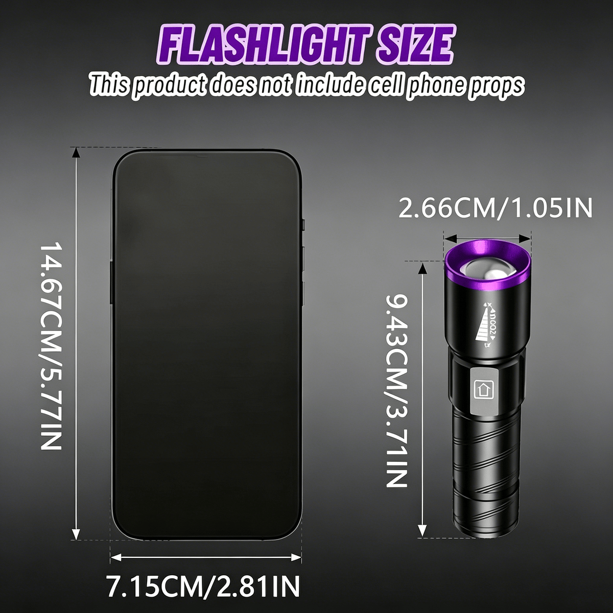 395nm UV Blacklight Flashlight with Adjustable Zoom, USB Rechargeable Aluminum Body and 3 Modes for Fluorescent Stain and Mineral Inspection