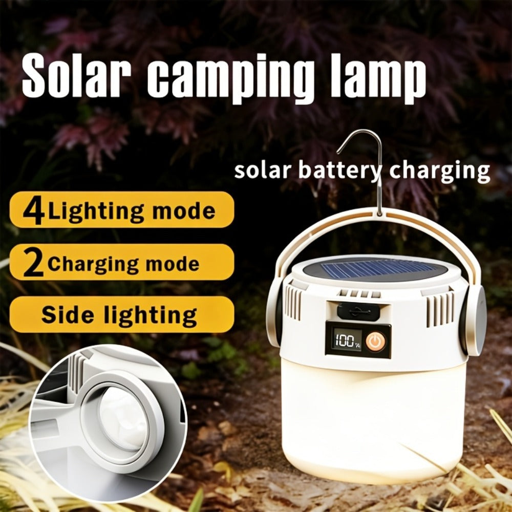 6-Mode Solar Camping Lantern with USB Rechargeable LED Light, Power Bank Function and Hanging Hook, Portable Outdoor Lamp in 2 or 4 Pack Options