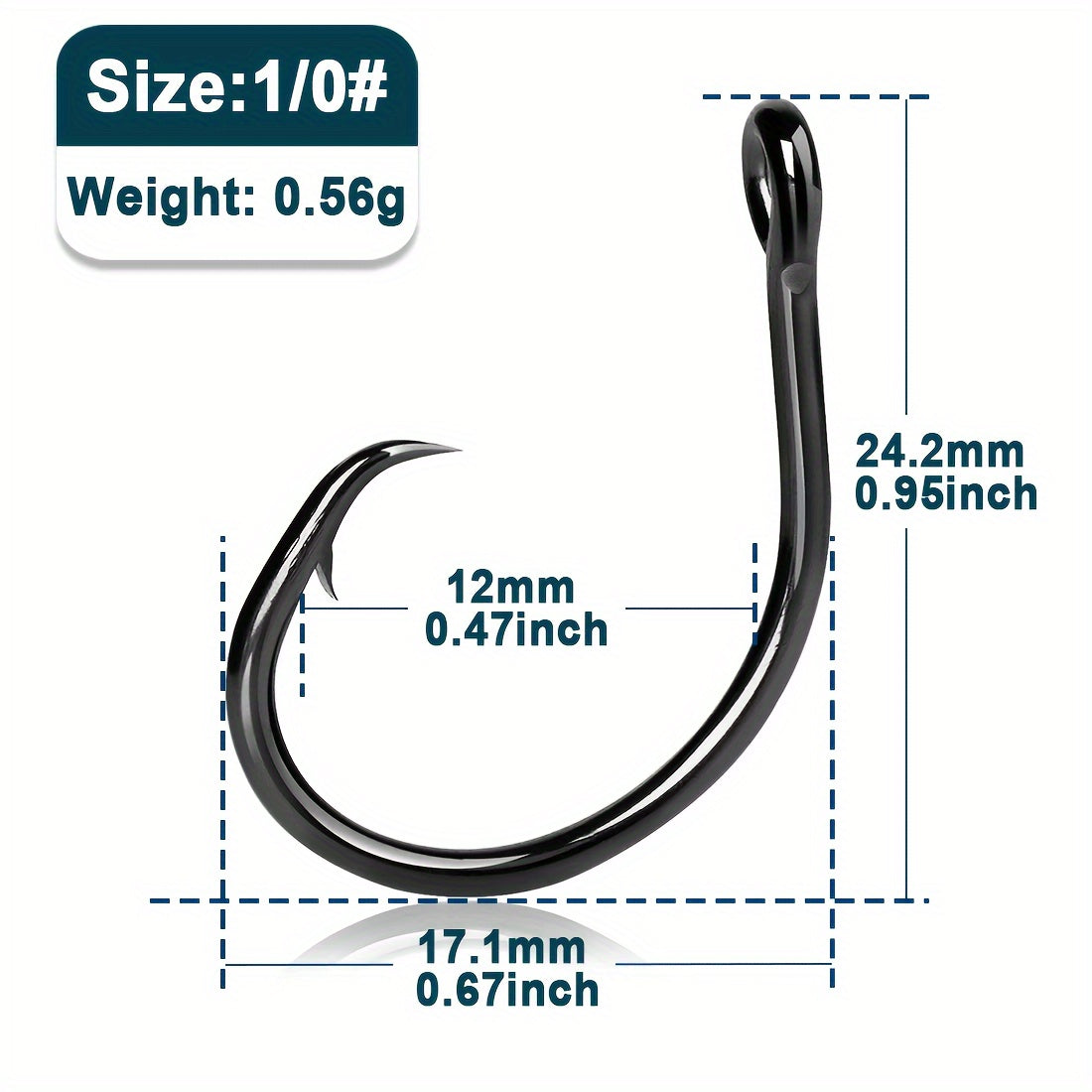 Circle Fishing Hooks 50-Pack by 9KM, High-Carbon Steel Inline Non-Offset Wide-Gap Bait Hooks in Selectable Sizes for Catfish, Bass and Saltwater Angling
