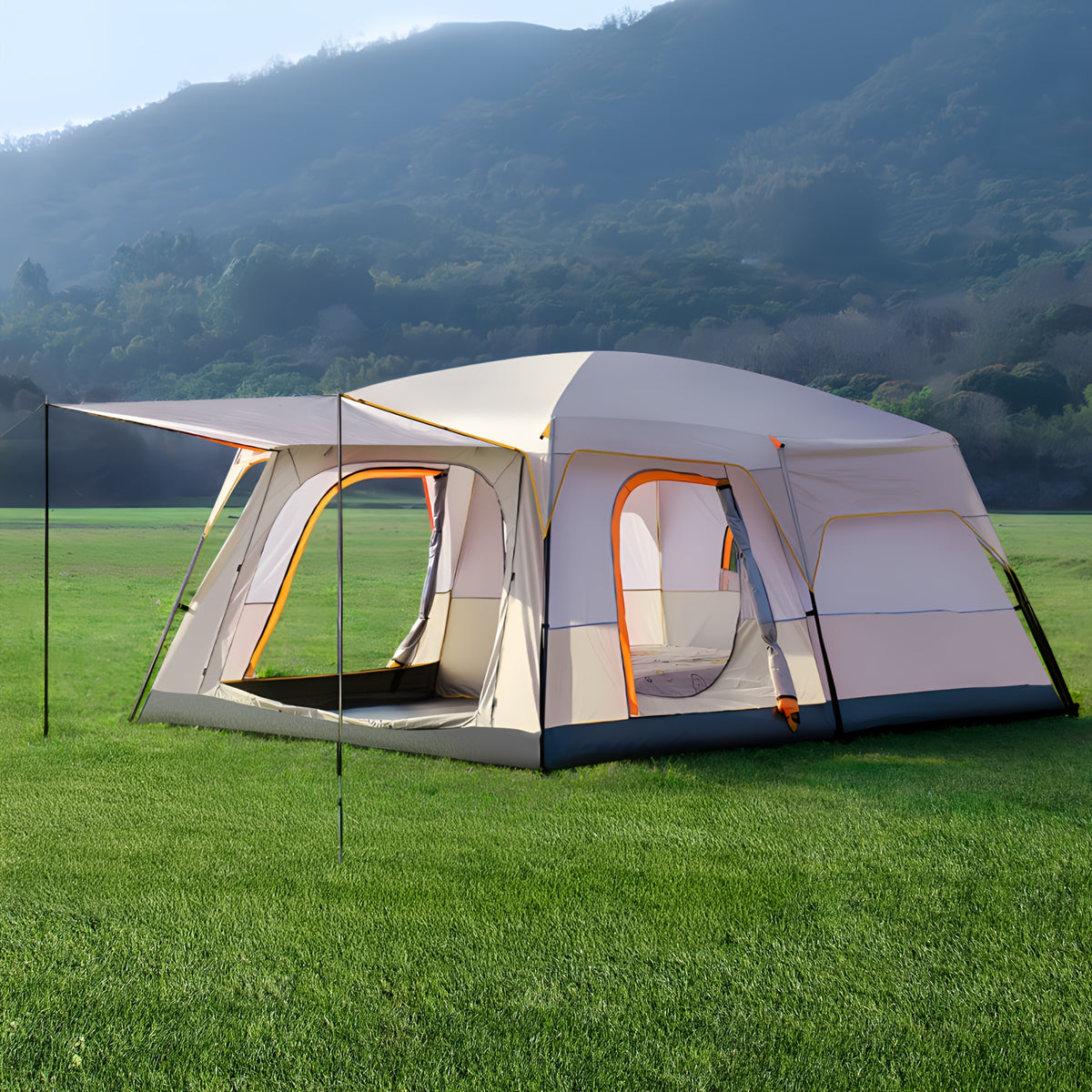 4–6 Person Camping Tent in Quicksand Golden, Portable Outdoor Shelter with Listed Sunshade and Mosquito Protection for Family and Group Campsite Trips