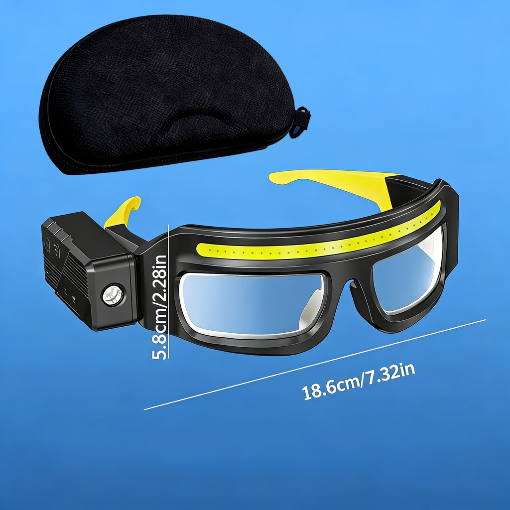 Glasses-Style LED Headlamp with Rotatable Beam, Adjustable Brightness and Independent Controls, Blue Hands-Free Light for Night Fishing and Craft Tasks