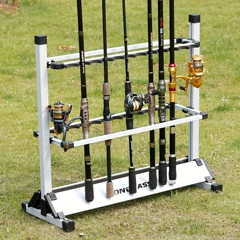 24 Rod Portable Fishing Rod Rack with Aluminum Alloy Frame, Cushioned Holders and Carry Handle for Upright Garage or Cabin Pole Storage