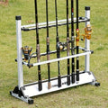 24 Rod Portable Fishing Rod Rack with Aluminum Alloy Frame, Cushioned Holders and Carry Handle for Upright Garage or Cabin Pole Storage