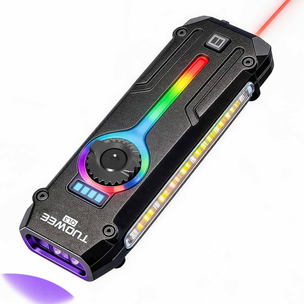 7-in-1 LED Flashlight with Listed 1200LM Output, UV Light, Laser Pointer, RGB Ambient Lighting, Magnetic Base and USB-C Rechargeable Design
