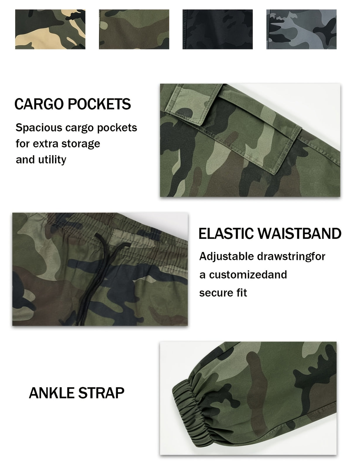 Women's Tapered Cargo Pants with Elastic Drawstring Waist, Lightweight Quick-Dry Outdoor Style in Three Colors and Sizes XS to XXL