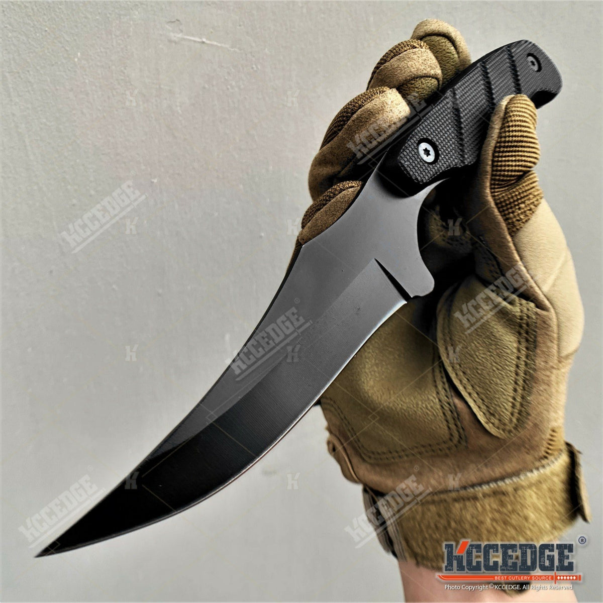 Trailing Point Hunting Knife, 9-Inch Listed Full Tang Fixed Blade with Stainless Steel Construction for Adult Outdoor Cutting, Black Silver or Desert Tan