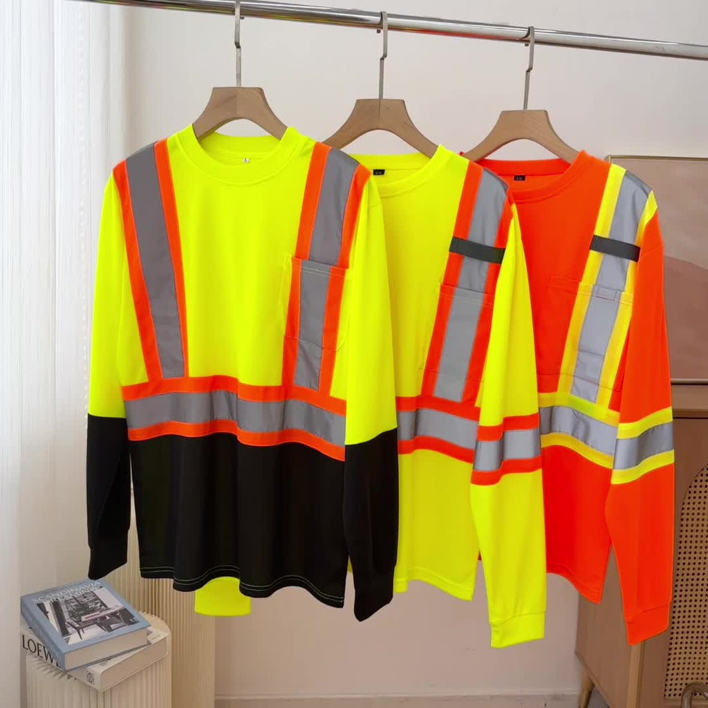 3-Pack High-Visibility Long-Sleeve Work Shirts with Reflective Stripes