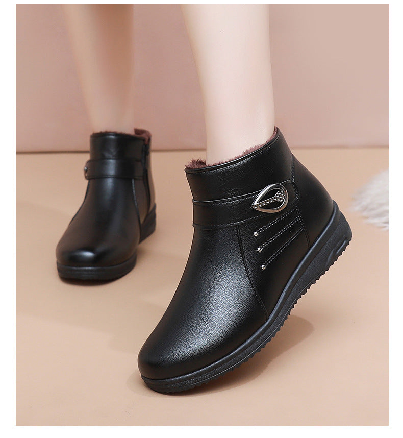 Women's Fleece-Lined Short Winter Boots with Soft Soles, Warm Everyday Footwear for Mature Women in Red, Dark Brown or Black, US Sizes 5-8