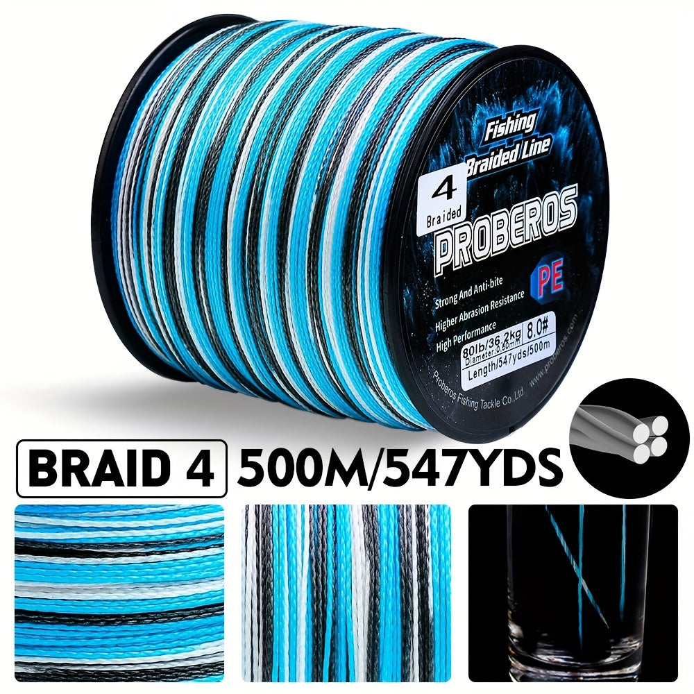 4-Strand Braided Fishing Line, 547-Yard Polyamide Spool with Abrasion Resistance, Zero Stretch and 6–80 lb Test Options for Anglers