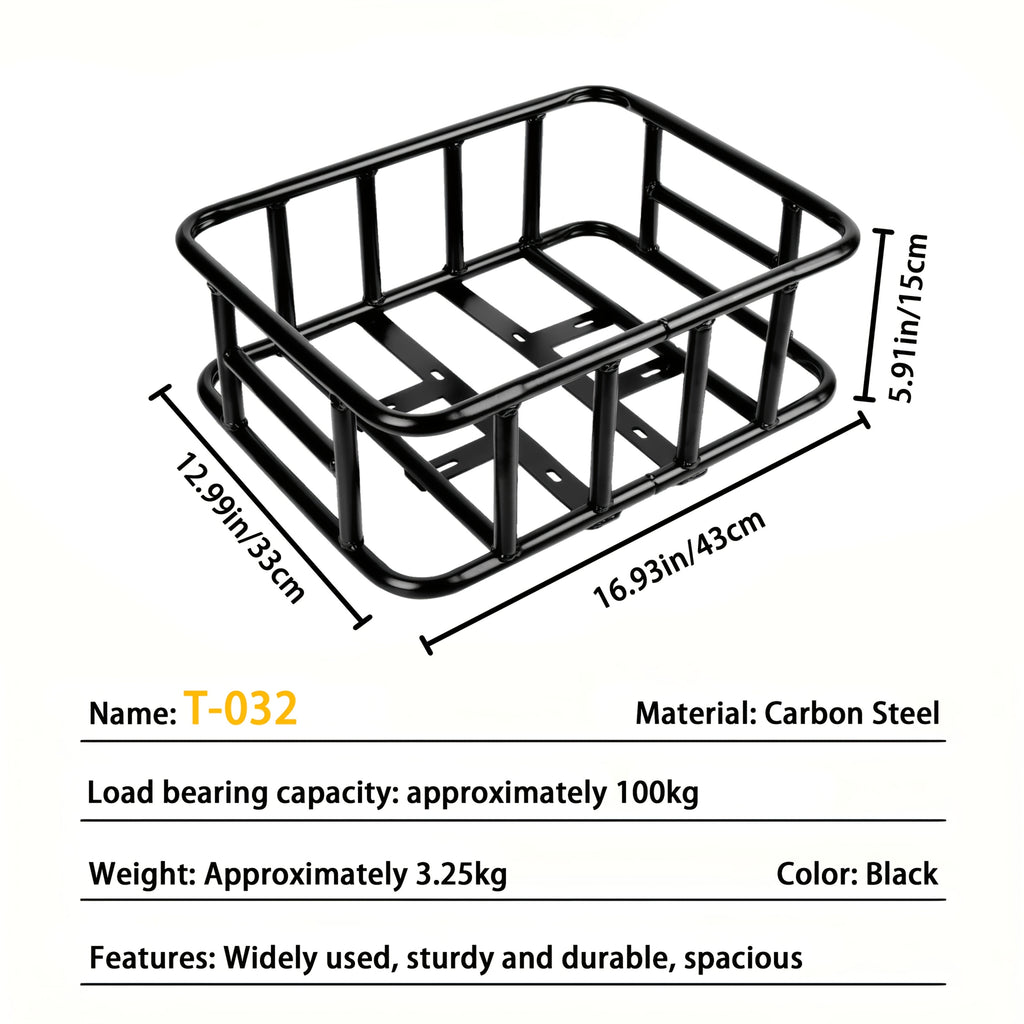 Iron Rear Bike Basket in Black, Removable Frame-Mount Bicycle Cargo Storage with Large, Folding or Basic Options for Groceries and Commuting