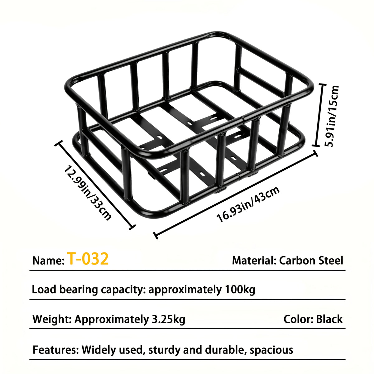 Iron Rear Bike Basket in Black, Removable Frame-Mount Bicycle Cargo Storage with Large, Folding or Basic Options for Groceries and Commuting