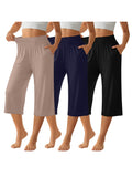 Women's Loose Capri Jogger Pants with Pockets, 3-Pack