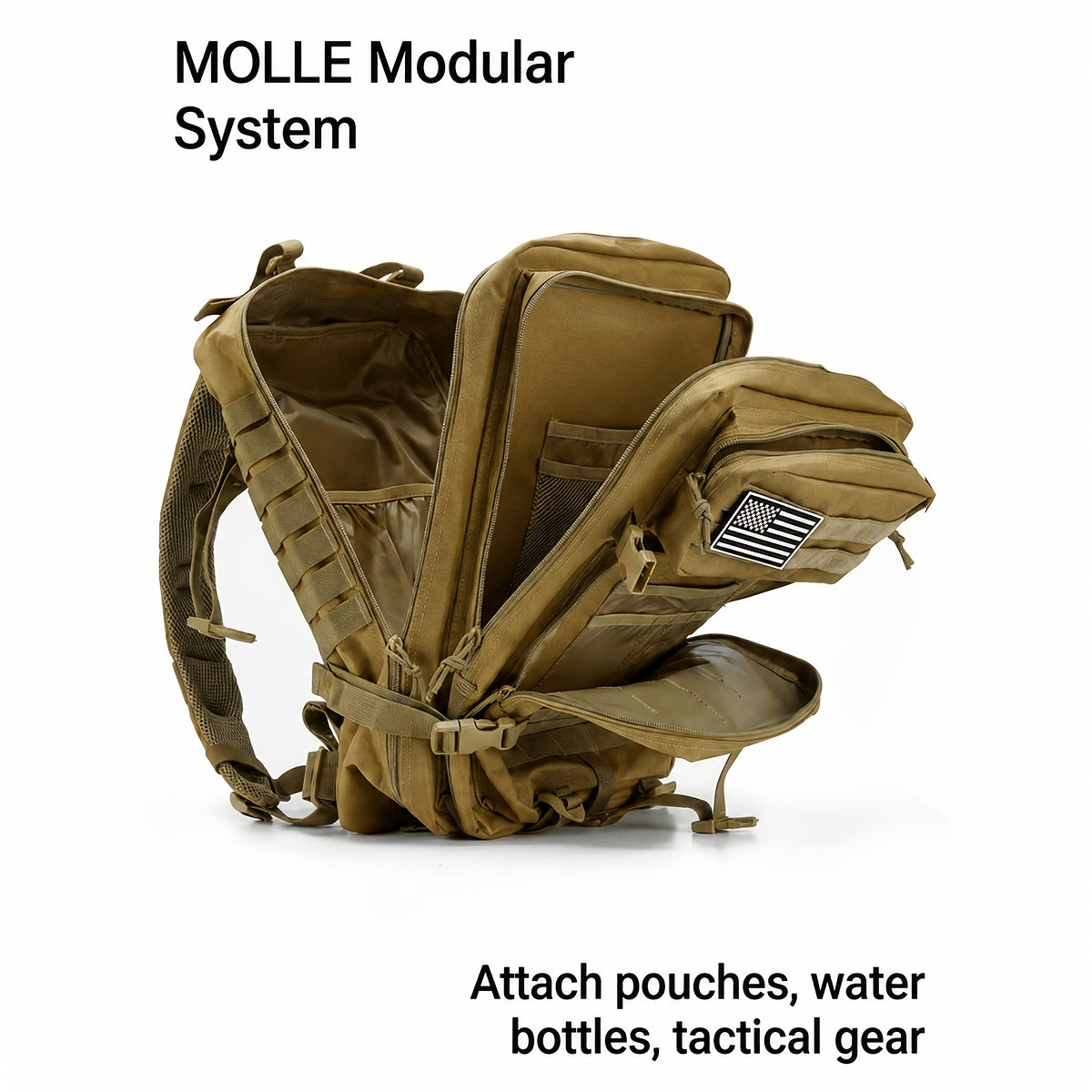 900D MOLLE Tactical Backpack with 17-Inch Laptop Compartment, Expandable 11.89-Gallon Multi-Pocket Rucksack for Hiking, Camping and Travel