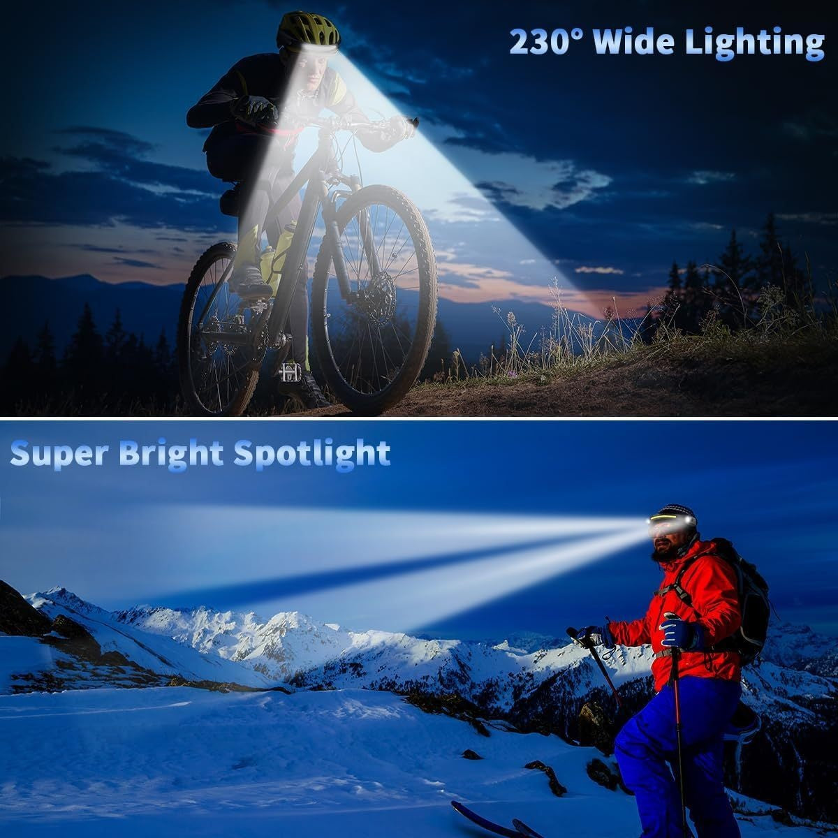 1200mAh USB Rechargeable LED Headlamps 4-Pack, Hands-Free Head Lights with Adjustable Headbands for Outdoor Outings, Running and Repair Tasks