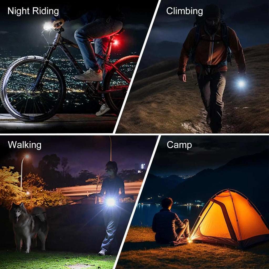 USB-C Rechargeable Bicycle Lights with Six Front Modes and Battery Display, 1, 2 or 3 Piece Options Including No-Taillight Selections