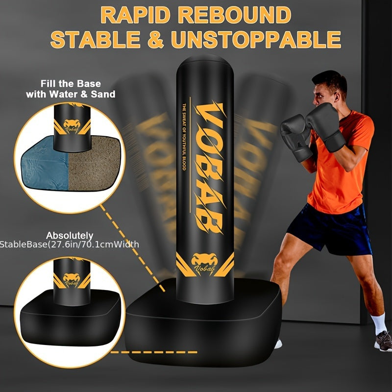 Boxing Punching Bag with Stand, 70-Inch Freestanding Black and Yellow Training Bag for Adult Home Gym MMA, Muay Thai and Karate Practice