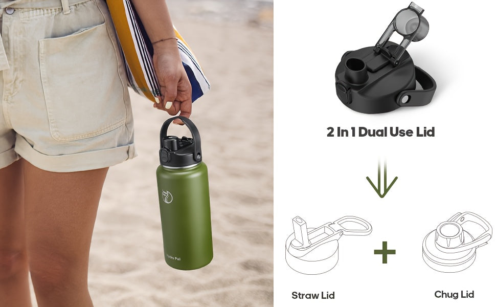 40 oz Insulated Stainless Steel Water Bottle with Chug and Straw Lids