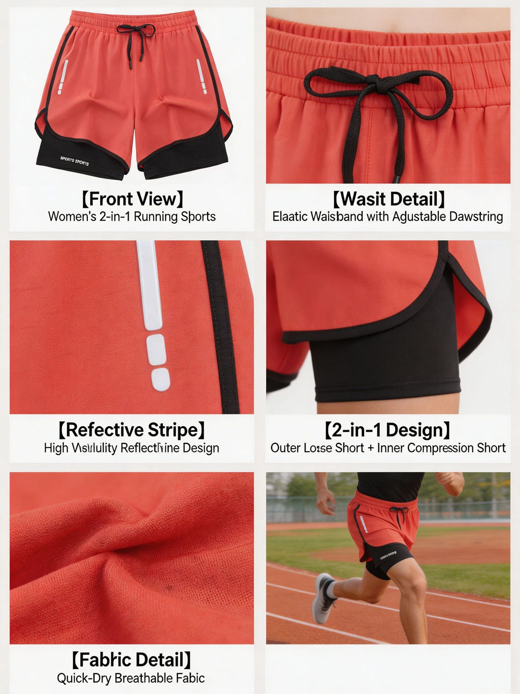 Women's Athletic Shorts 2-Pack, Summer Workout and Running Shorts for Yoga, Basketball, Golf and Casual Activewear, Orange and Navy Color Options, XS–XXL