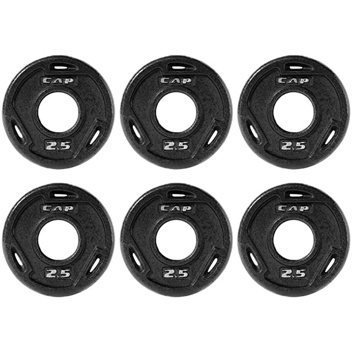 2.5 lb Cast Iron Weight Plates 6-Pack by CAPHAUS, Black 2-Inch Grip Plates for Compatible Bars, Home Gym Strength Training and Resistance Workouts