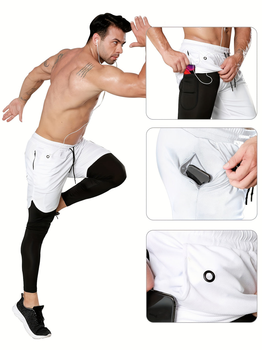 Men's Compression Pants with Towel Loop, 2-in-1 Running and Workout Gym Tights in Multiple Colors, Sizes S-XXL for Training Activewear
