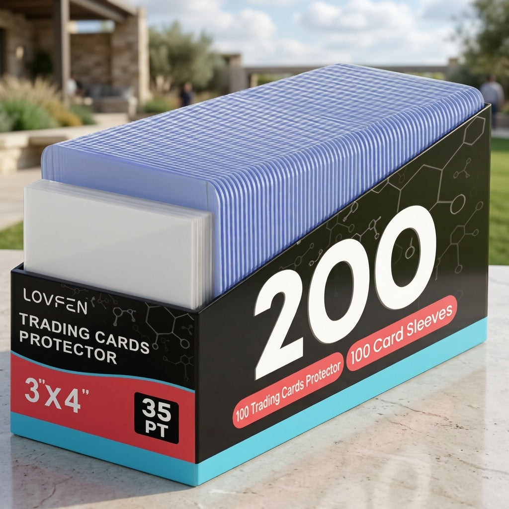 Baseball Card Toploaders and Sleeves 200-Piece Set by LOVFEN, 100 Hard Plastic 3x4-Inch Top Loading Holders Plus 100 Sleeves for Sports Trading Cards