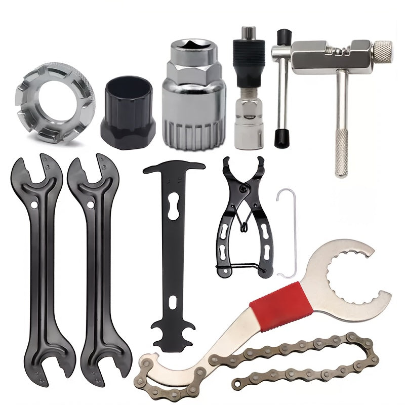 Bicycle Repair Tool Kit with Chain Whip, Chain Breaker, Crank Puller and Freewheel Remover, Listed 10-Piece Steel Set for Home Bike Maintenance
