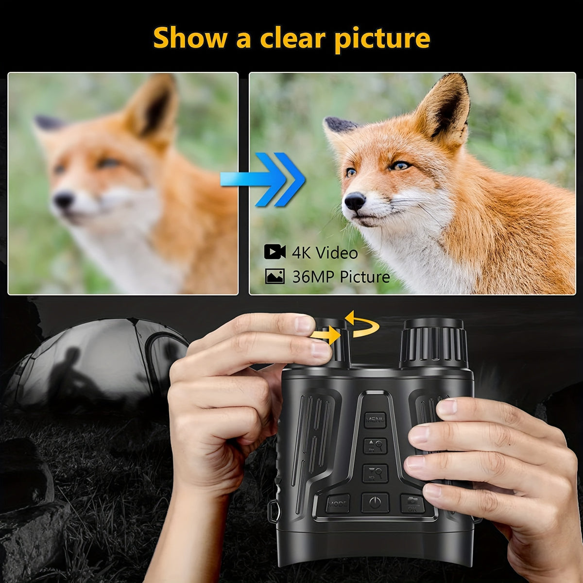 4K Digital Night Vision Goggles with 3.2-Inch Screen, 8X Digital Zoom and 64GB Memory Card for Adult Camping, Hunting and Outdoor Photo Video Capture