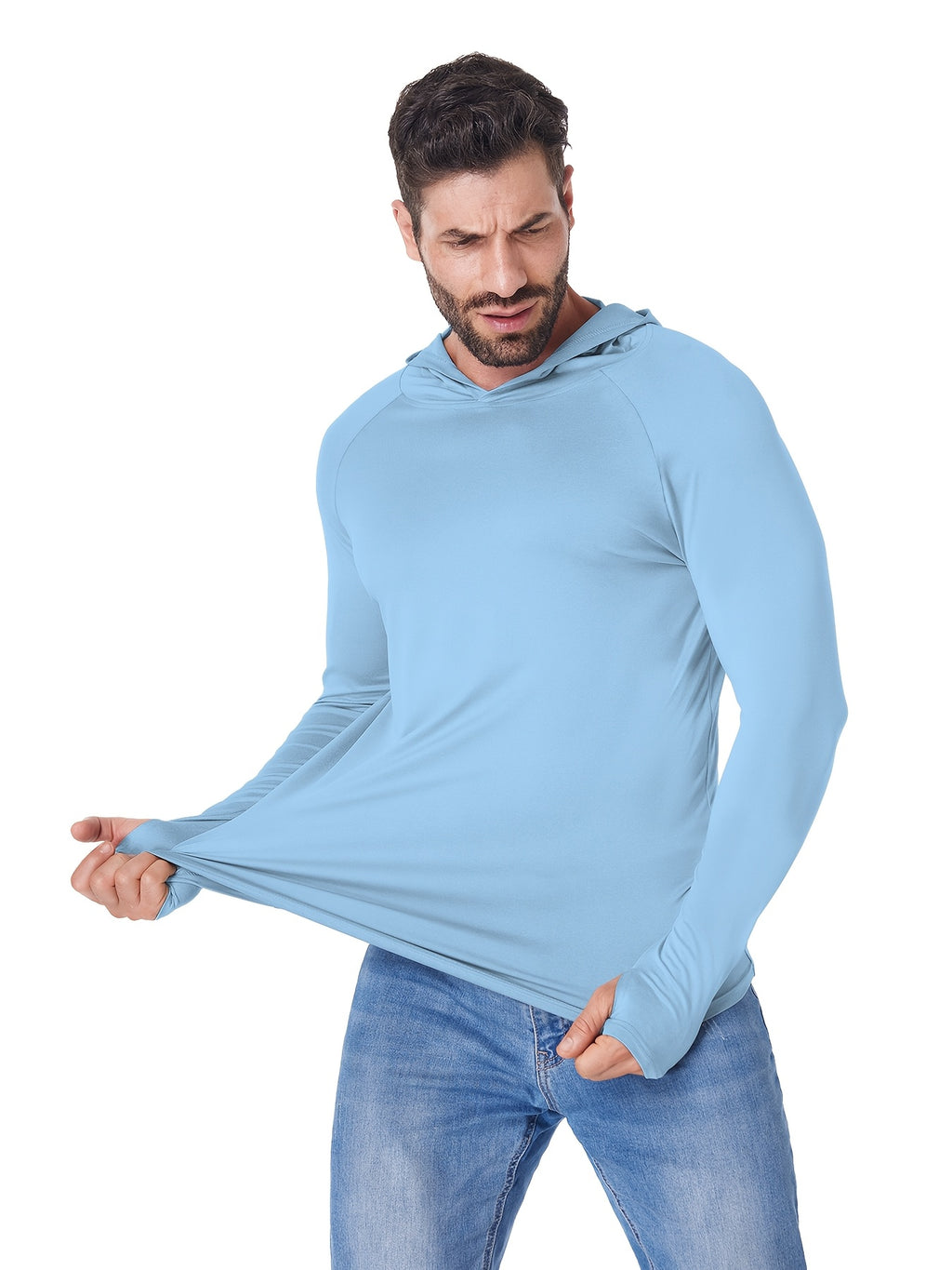 Lightweight Hooded Shirts for Men, 5-Piece Long Sleeve Athletic Top Set in Three Mixed-Color Options for Outdoor and Casual Wear, Sizes S to XXL
