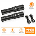 3-Mode USB Rechargeable LED Flashlights 2-Pack, Gray Button Handheld Light Set for Camping, Household Tasks and Power Outage Backup Lighting