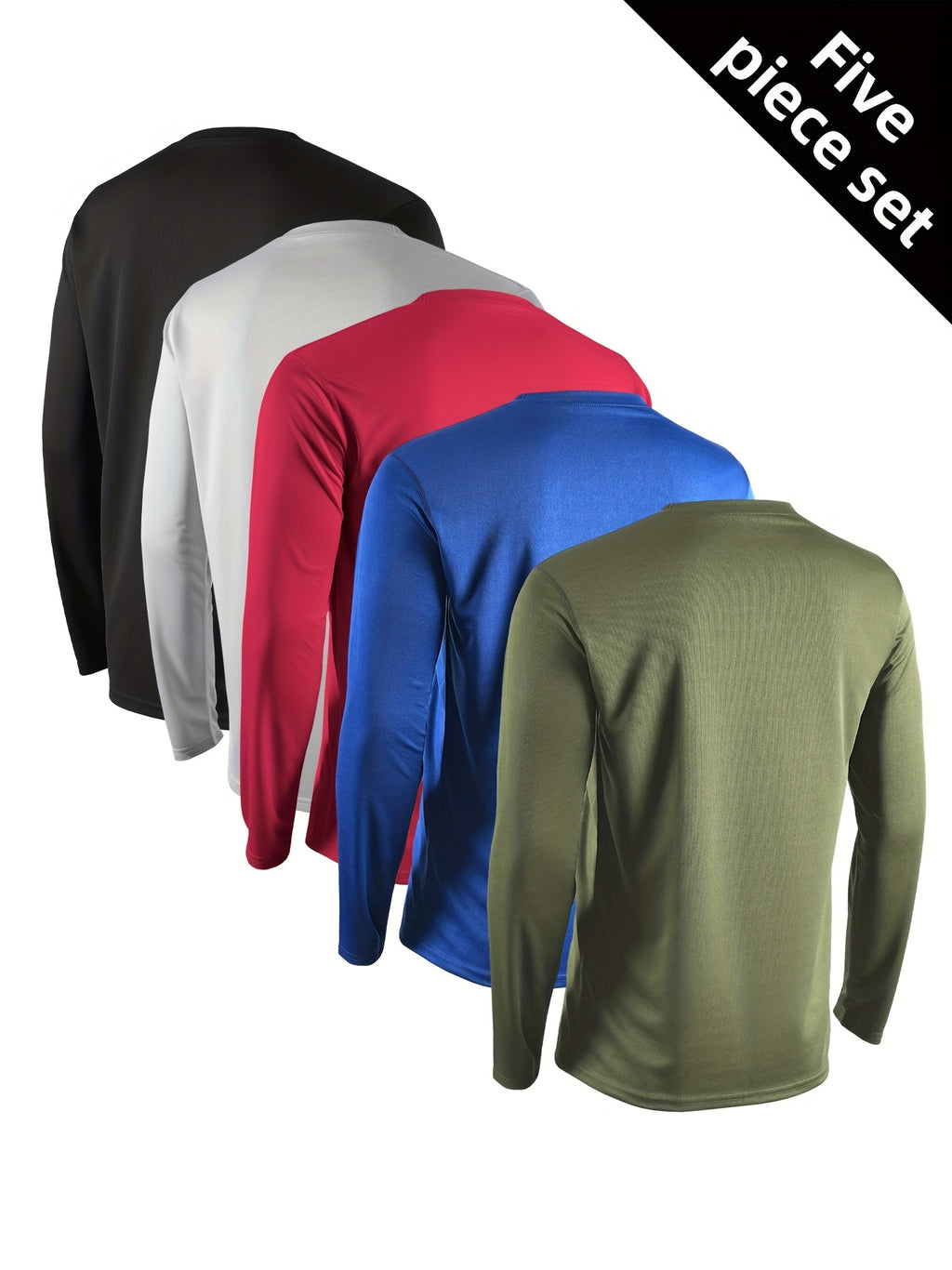 Regular-Fit Long Sleeve Workout Shirts for Men 5-Pack, Quick-Dry Breathable Moisture-Wicking T-Shirts in Mixed Colors for Running and Gym Training
