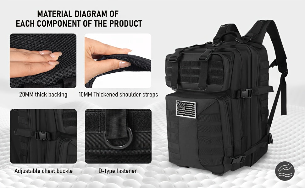 13.21-Gallon Tactical Backpack for Outdoor Travel, Unisex Large-Capacity Pack with Selectable Colors and Separate Small Bag Options for Everyday Adventures