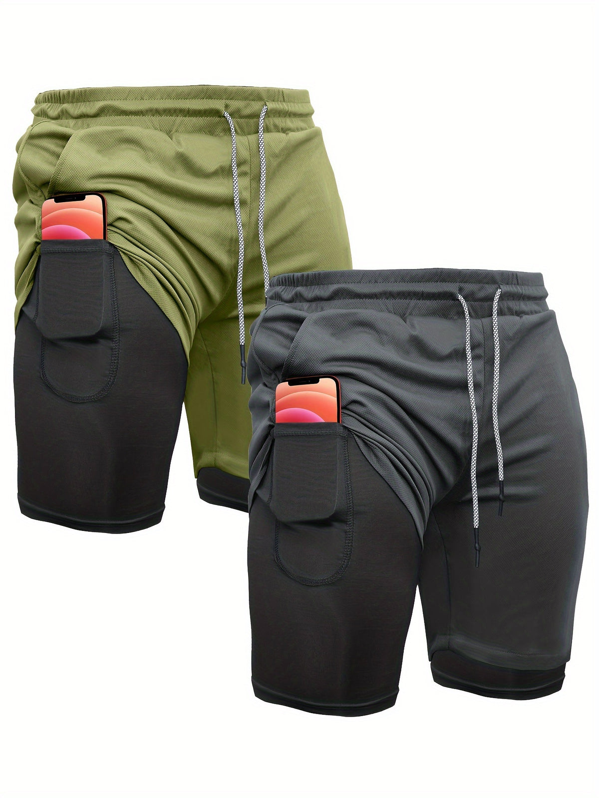 Men's 2-in-1 Running Shorts, 2-Piece Color Sets