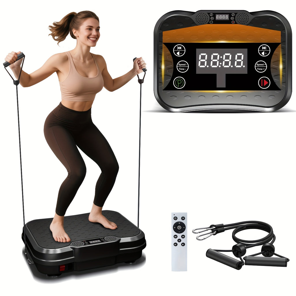 Vibration Plate with Resistance Ropes and Remote Control, 330 lb Capacity Black Exercise Platform with Wireless Connection for Home Gym Workouts