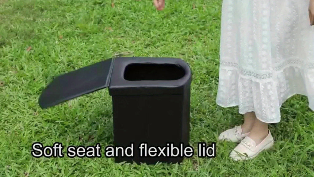 XL Camping Toilet for Adults, 16.5-Inch Tall Portable Potty with Lid and Carry Bag, Black Side Mesh Pocket and Handle for Outdoor Trips