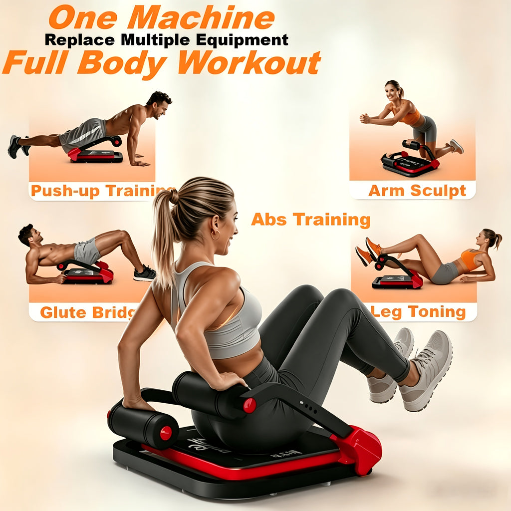 Adjustable Resistance Ab Crunch Machine for Home Gym, Foldable Core Exercise Equipment with Rebound System, Foam Cushion and Steel Frame, Blue or Black