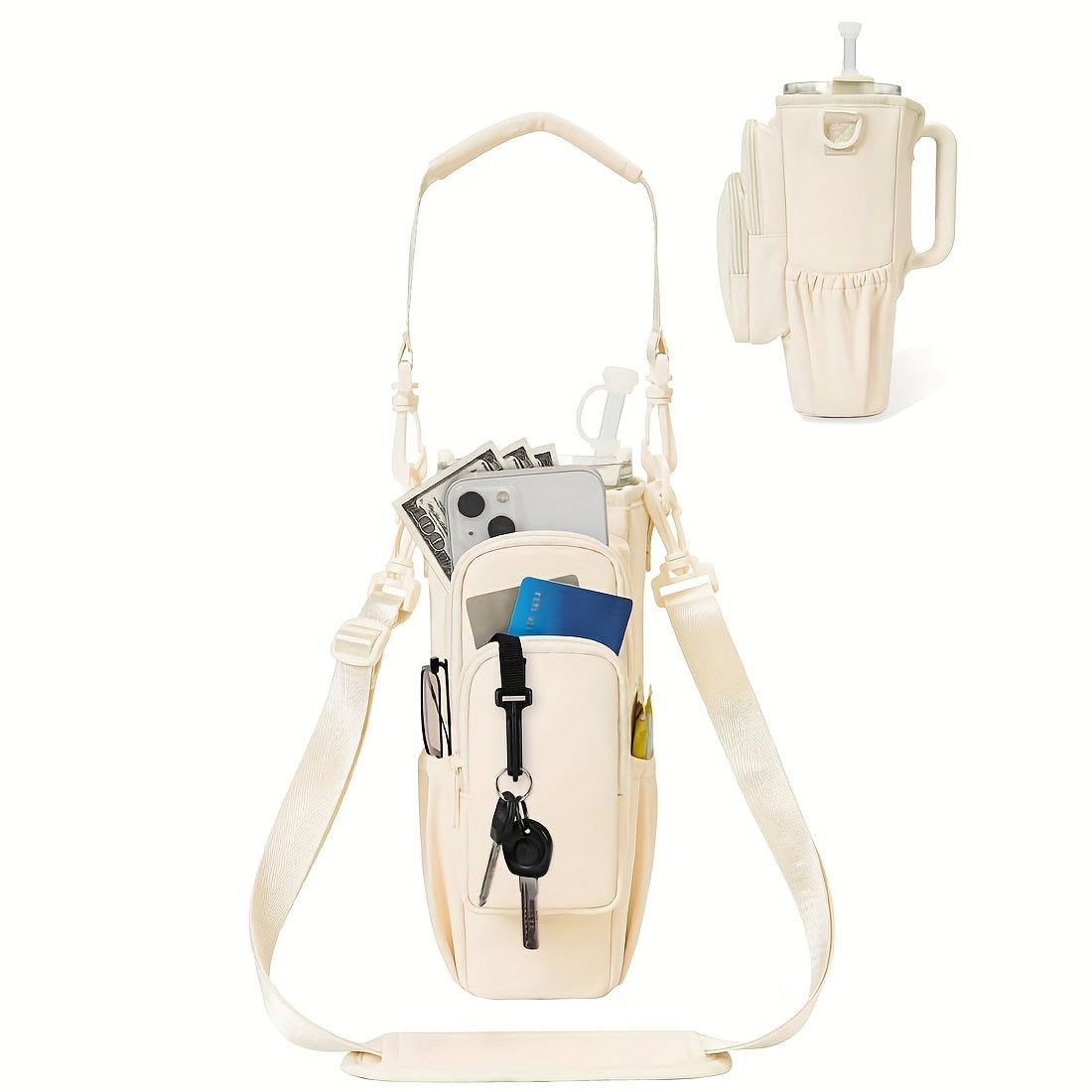 40 oz Water Bottle Carrier Sling Bag with Phone Pocket