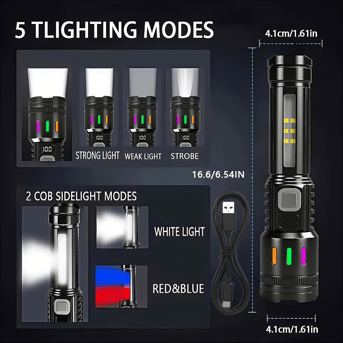2-Piece Rechargeable LED Flashlight Set with Zoomable Beam and Carry Case