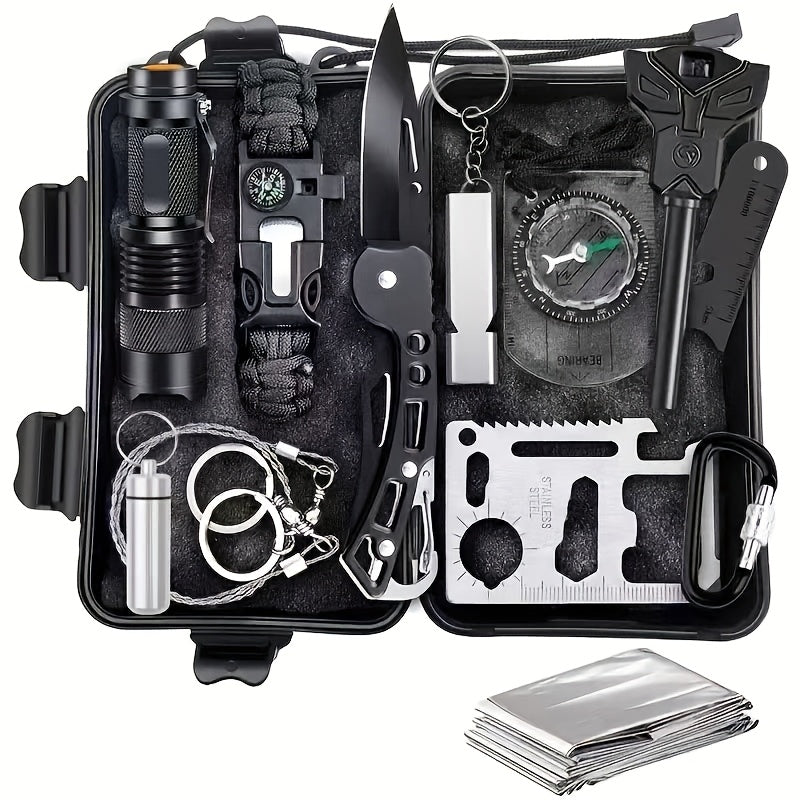 28-in-1 Survival Equipment Set with Tactical Knife and Outdoor Tools, Magnesium Rod and Flint for Hiking Adventures and Father's Day Gifts
