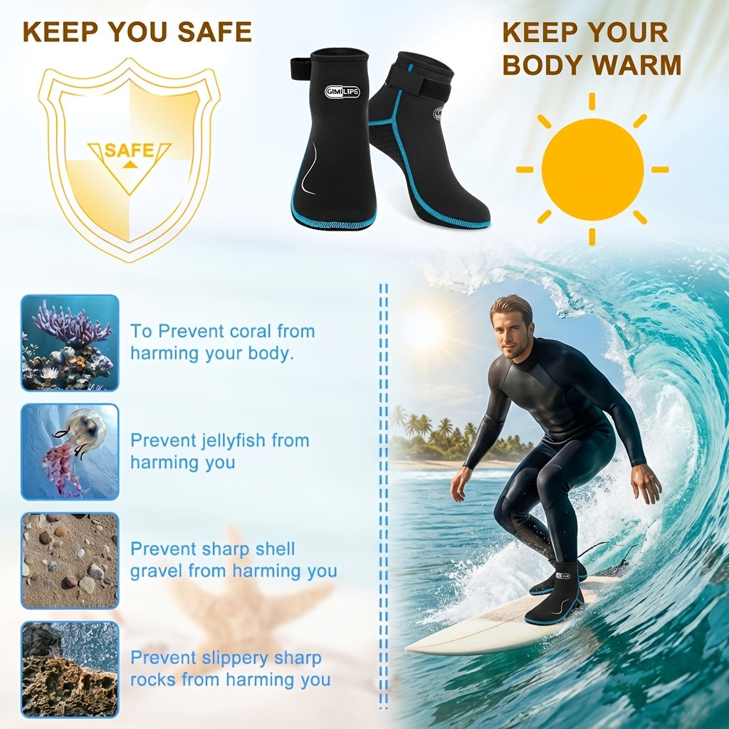 3mm Neoprene Water Socks for Women and Men, High-Cut or Low-Cut Wetsuit Footwear with Rubber Grip Soles for Snorkeling, Surfing and Swimming