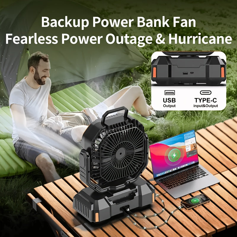 40000mAh Rechargeable Camping Fan with Remote Control, 4 Speeds, Adjustable LED Lights, Timer and Tent Hook for Standing or Hanging Outdoor Use